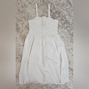 Universal Threads White Adjustable Strap, Rouched Top Midi Sun Dress